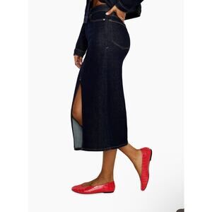 Good American Stretch Denim Indigo Midi Skirt Size 24 (Plus), NWT